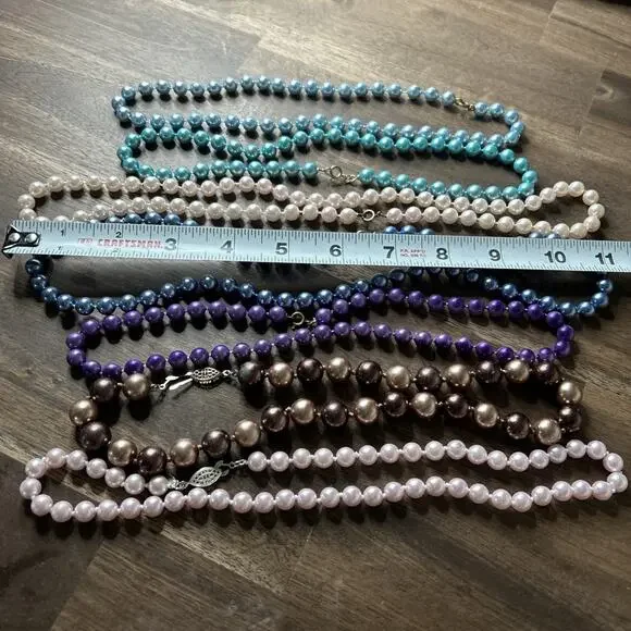 Pearl (faux?) Necklace Lot Of 7 Some Double Knotted Marked RMN (2) Pink Purple - Picture 2 of 5